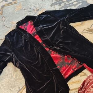 Reversible Black Velvet Jacket with Red Floral Burnout Reverse
